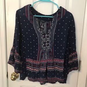 Lucky Brand Blue Peasant Top